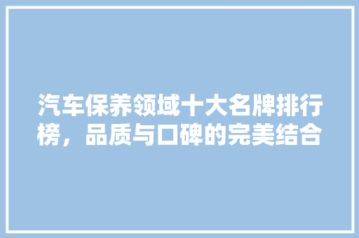 汽车保养领域十大名牌排行榜，品质与口碑的完美结合