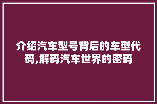 介绍汽车型号背后的车型代码,解码汽车世界的密码