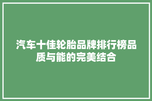 汽车十佳轮胎品牌排行榜品质与能的完美结合