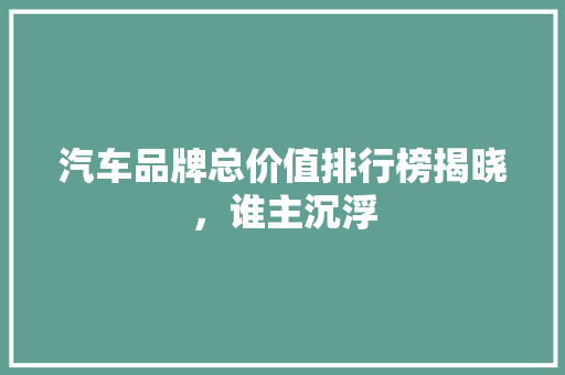 汽车品牌总价值排行榜揭晓，谁主沉浮