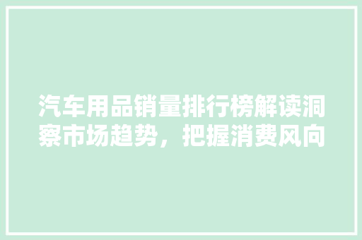 汽车用品销量排行榜解读洞察市场趋势，把握消费风向标