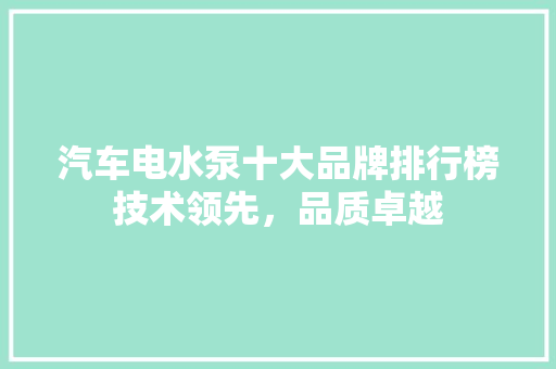 汽车电水泵十大品牌排行榜技术领先，品质卓越