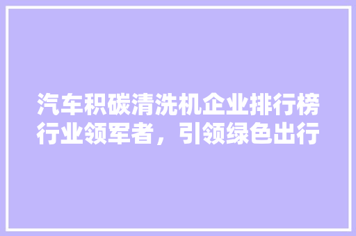 汽车积碳清洗机企业排行榜行业领军者，引领绿色出行新风尚