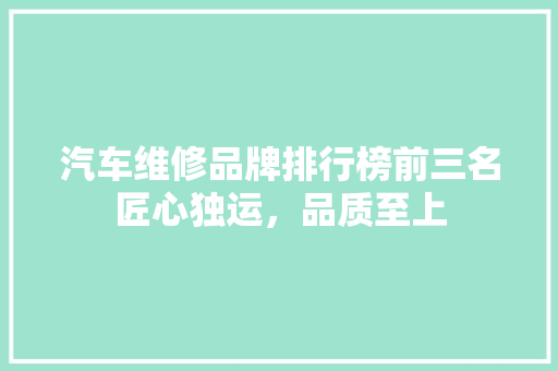 汽车维修品牌排行榜前三名匠心独运，品质至上