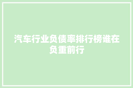 汽车行业负债率排行榜谁在负重前行