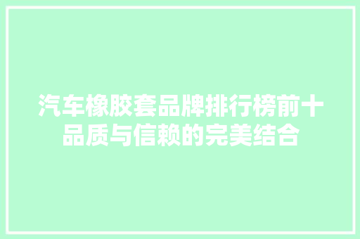 汽车橡胶套品牌排行榜前十品质与信赖的完美结合