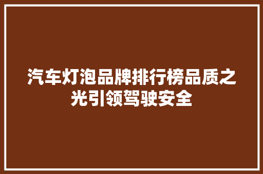 汽车灯泡品牌排行榜品质之光引领驾驶安全